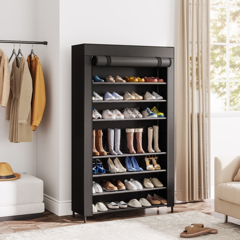 Shoe Rack Roll Up Cover Charcoal Fabric Ten Tier Height Closet Storage