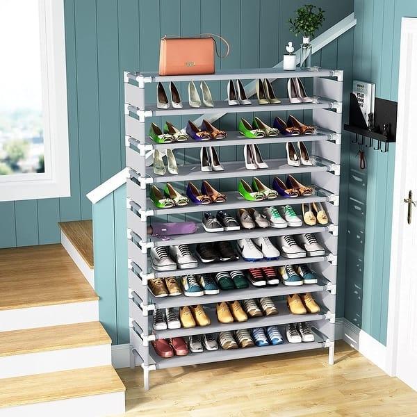 Shoe Rack Space Saving Vertical Grey 10 Tiers Functional High Capacity