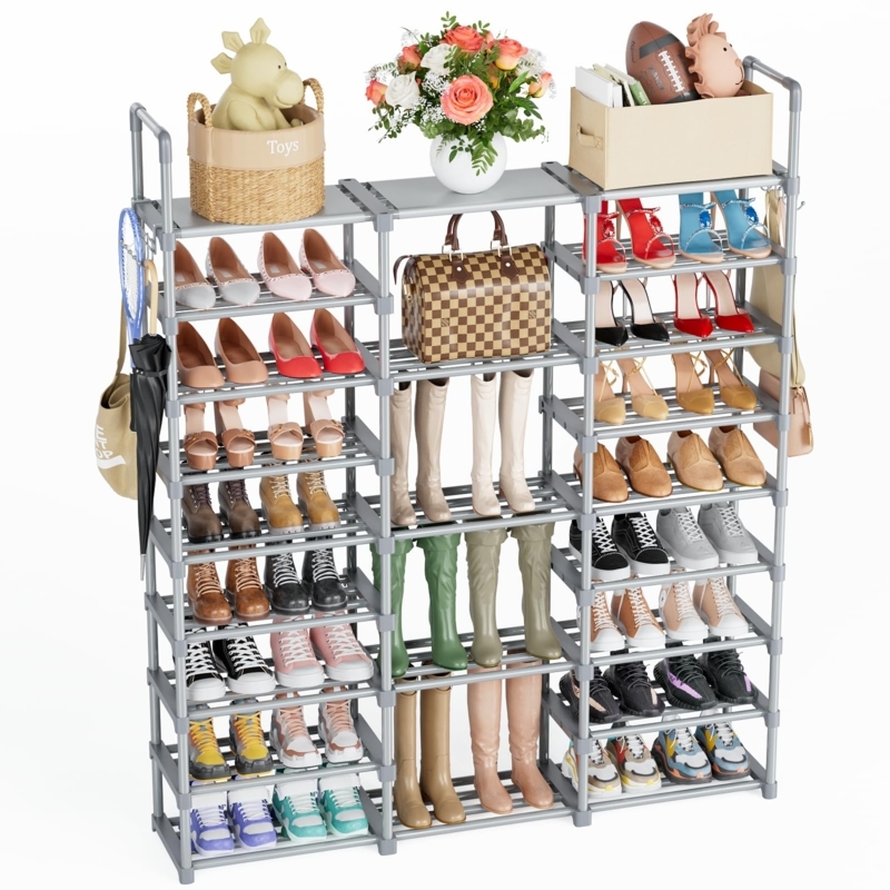 Shoe Rack Tall Vertical Organization Modular Boot Space Grey Matte