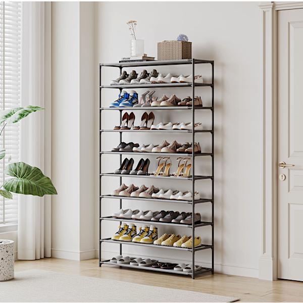 Shoe Rack Ten Tier Storage Light Grey White Slim Tall Organizer