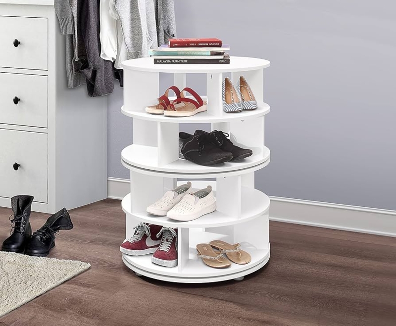Shoe Rack White Revolving Tower Cylindrical 4 Tier Small Space