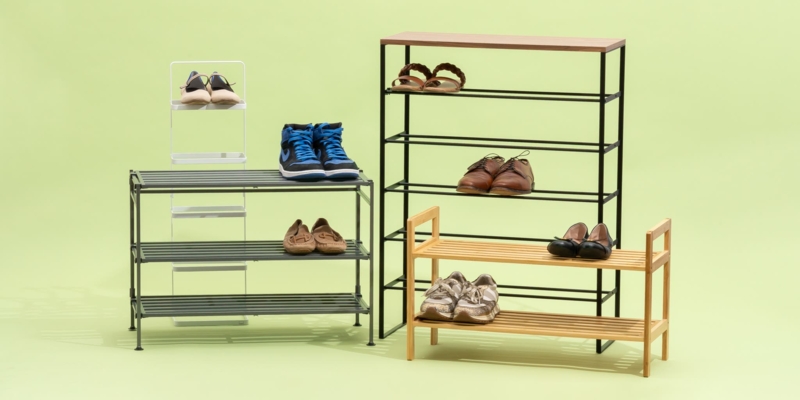 Shoe Racks Mixed Materials Sage Green Black Wood Toned Multi Tier