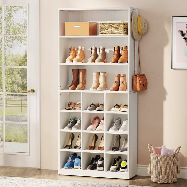 Shoe Storage Cabinet White Tall Beadboard Cubby Entryway