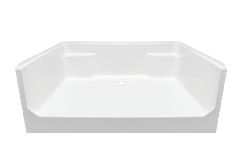 Shower Pan White Fiberglass with Integrated Corner Seats