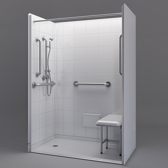 Shower Stall with Barrier Free Threshold, Simulated Tile Walls.