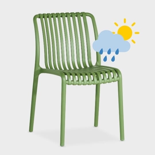 Side Chair Sage Green Resin Slatted Stackable Indoor Outdoor