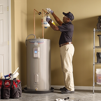 Silver Water Heater with Expansion Tank and Digital Control Panel