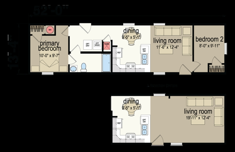 Single Wide Floor Plan with Alternate Living Layout Options
