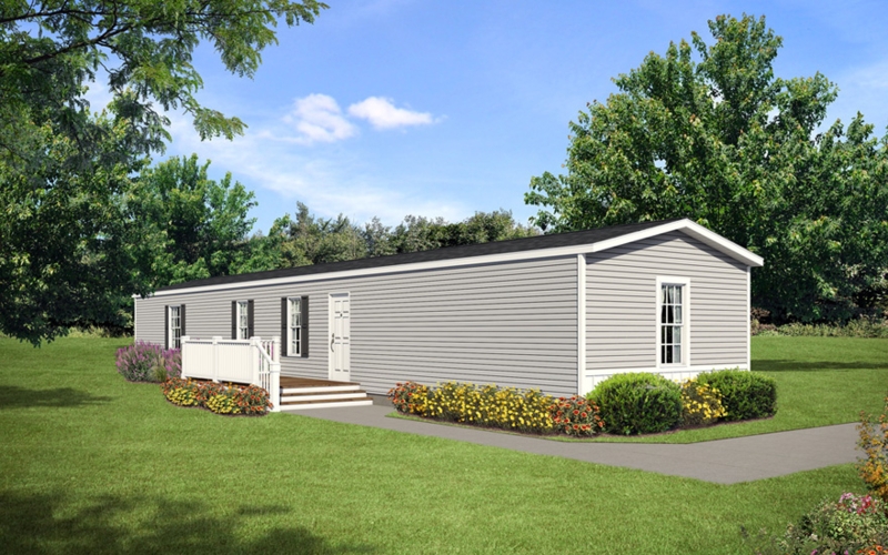 Single Wide Home with Porch and Black Shutter Accents
