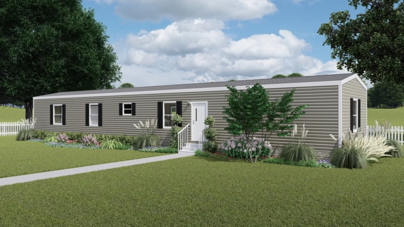 Single-Wide Manufactured Home with Taupe Siding and Black Shutters
