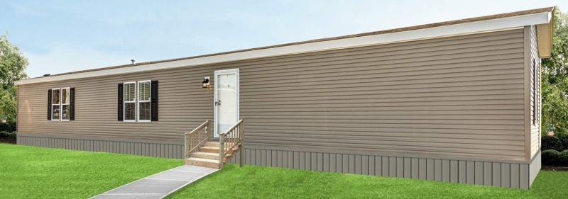 Single Wide Manufactured Home with Taupe Siding and Black Shutters