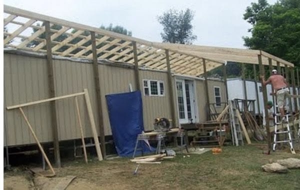 Slanted Roof Structure with Exposed Timber Frame Construction