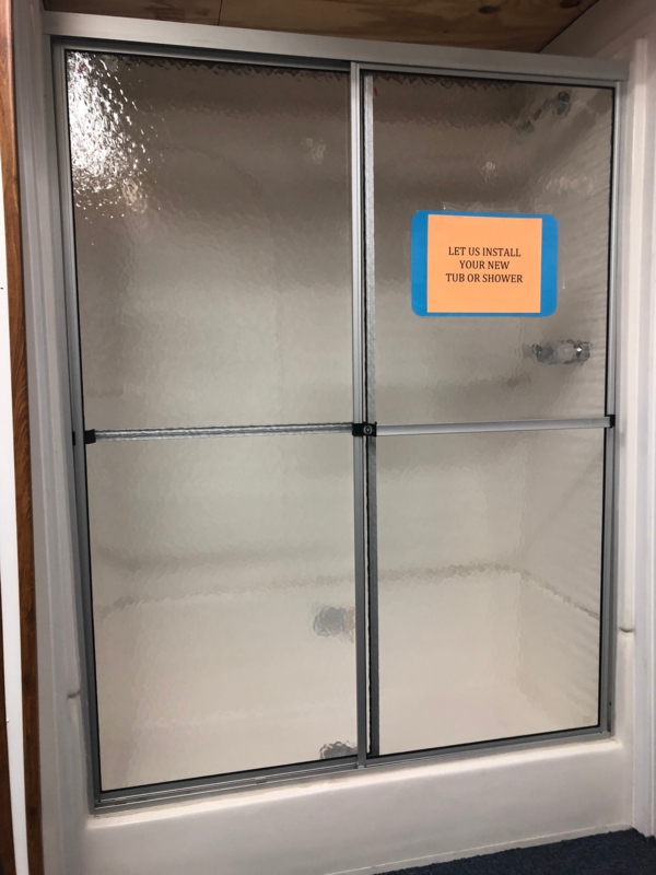 Sliding Shower Door Silver Frame with Textured Privacy Glass Bypass