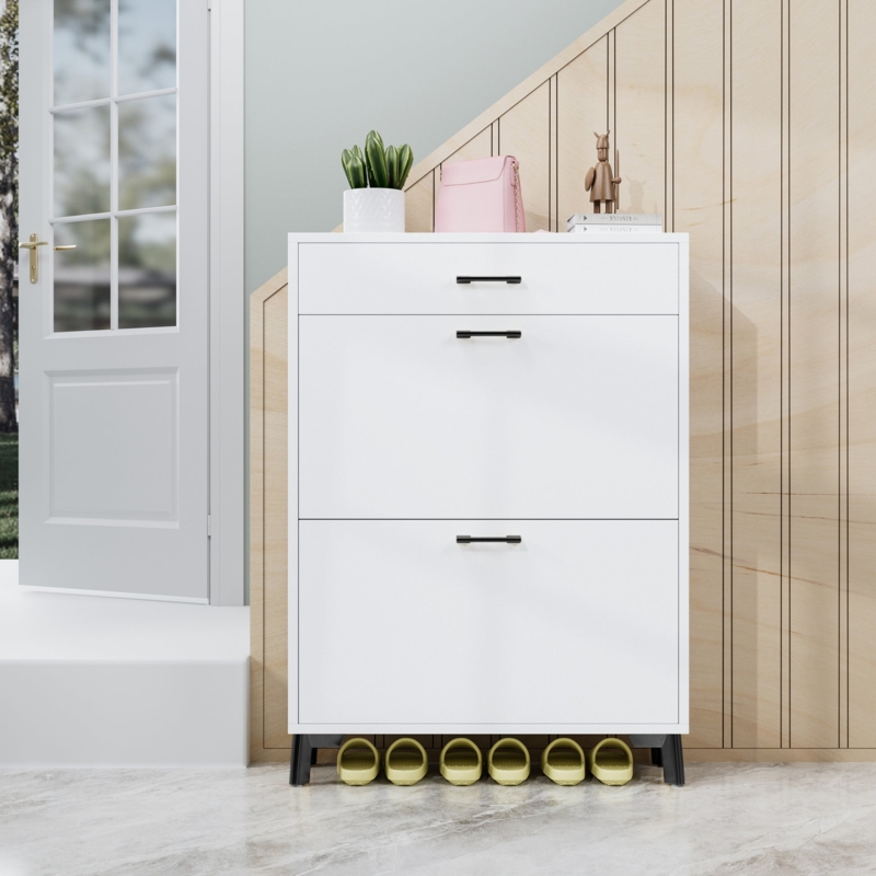 Slim Shoe Cabinet Under Stair Solution Tapered Black Legs
