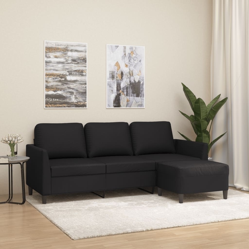 Sofa And Ottoman Modular Footstool Faux Leather Matte Finish Minimalist
