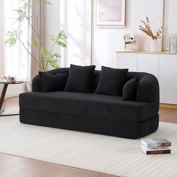 Sofa Bed Foldable Base Chenille Texture Low Profile Minimalist Lounger