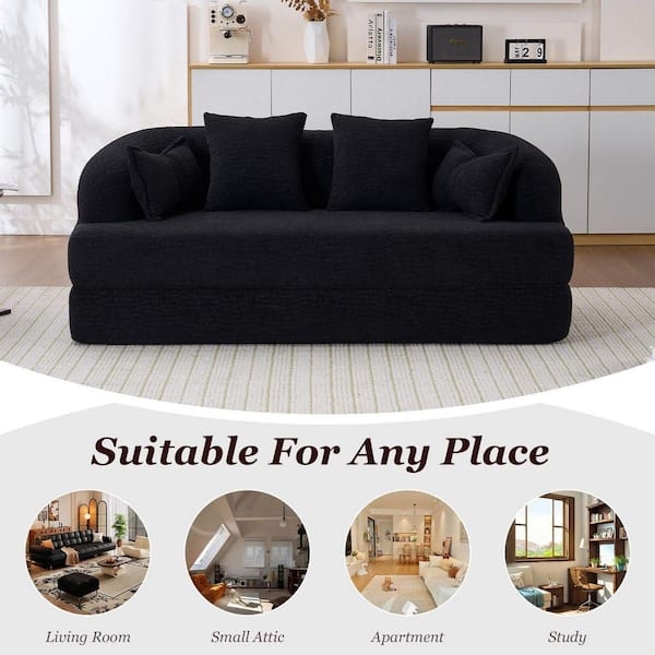 Sofa Bed Twin Size Sleeper Boneless Construction Textured Chenille Black