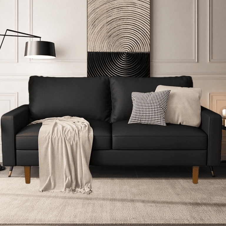 Sofa Houndstooth Styling Faux Leather Conical Legs Monochrome Decor