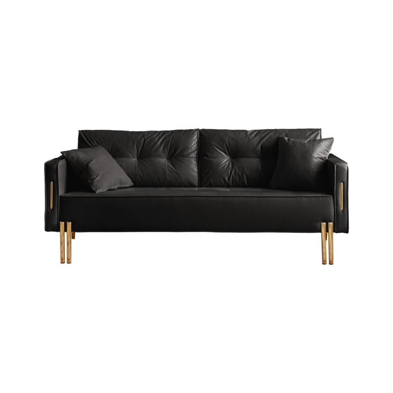 Sofa Metal Arm Accents Gold Legs Tufted Cushions Velvet Glam Seating