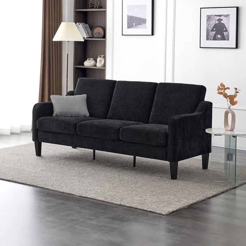 Sofa Mid-Century Modern Sloping Arms Tapered Legs Small Space Layout