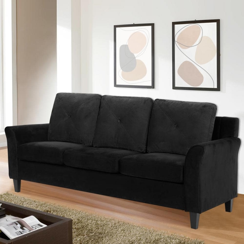 Sofa Rectangular Arms Button Tufting Microfiber Contemporary Styling