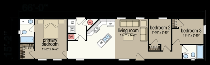 Spacious 1001 Sq Ft Three Bedroom Floor Plan
