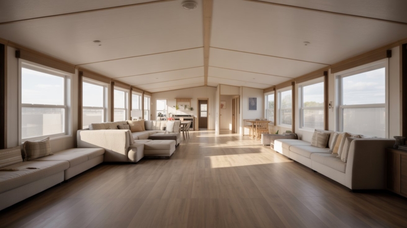 Spacious Minimalist Living Room with Wraparound Windows and Sectional