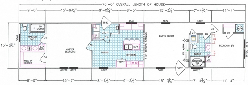 Split Bedroom Manufactured Home Layout Floor Plan, Kitchen Island
