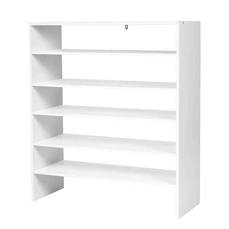 Stackable White Shoe Rack with Six Horizontal Tiers