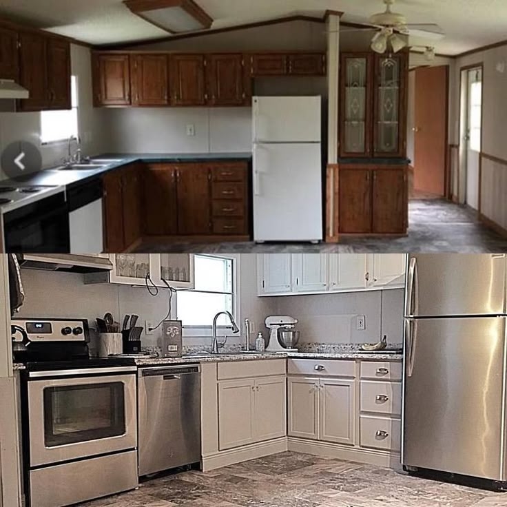 Stainless Steel Appliance Kitchen Update with Two-Tone Shaker Cabinetry