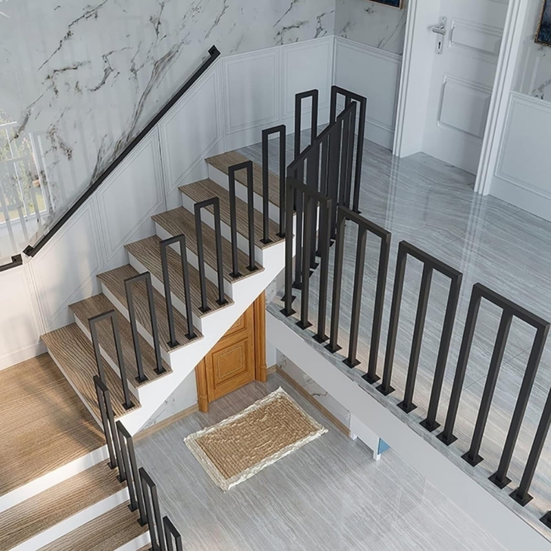 Stair Railing with U-shaped Posts, Matte Black Finish.