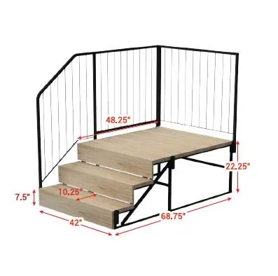 Staircase Landing Platform Black Metal Railing Prefabricated Wood