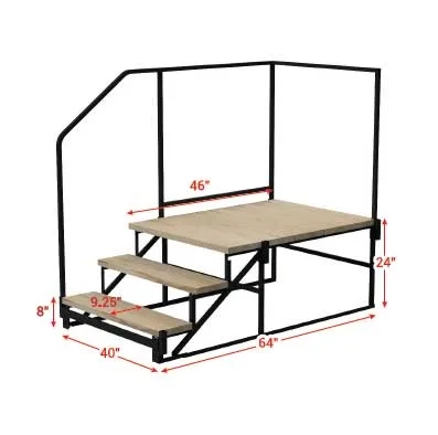 Stairs Prefabricated Landing Platform Metal Handrail Wood Toned