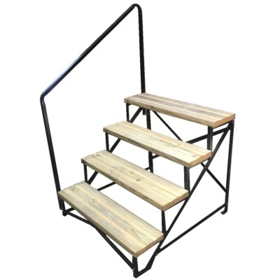 Step Stool Integrated Handrail Four Step Tiers Wood Metal Rustic