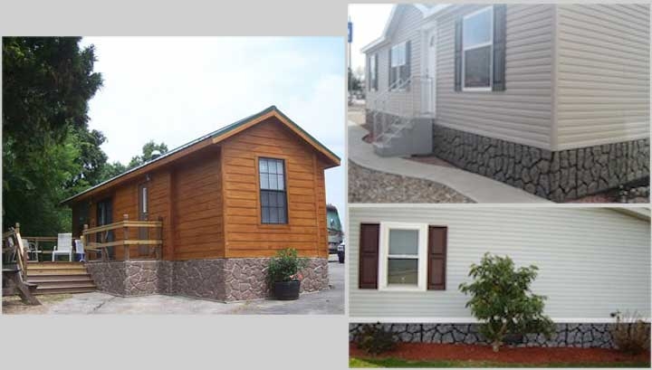Stone Look Mobile Home Skirting with Multi-Tonal Shading and Interlocking Panels