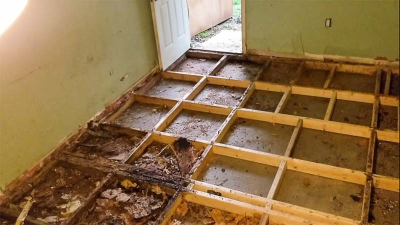 Subfloor Repair Scene Grid Pattern Repairing Rotted Floor Supports