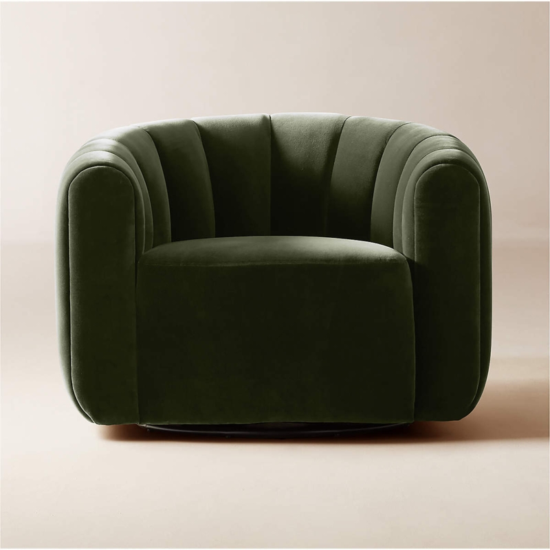 Swivel Armchair Forest Green Velvet Vertical Channeling Tub