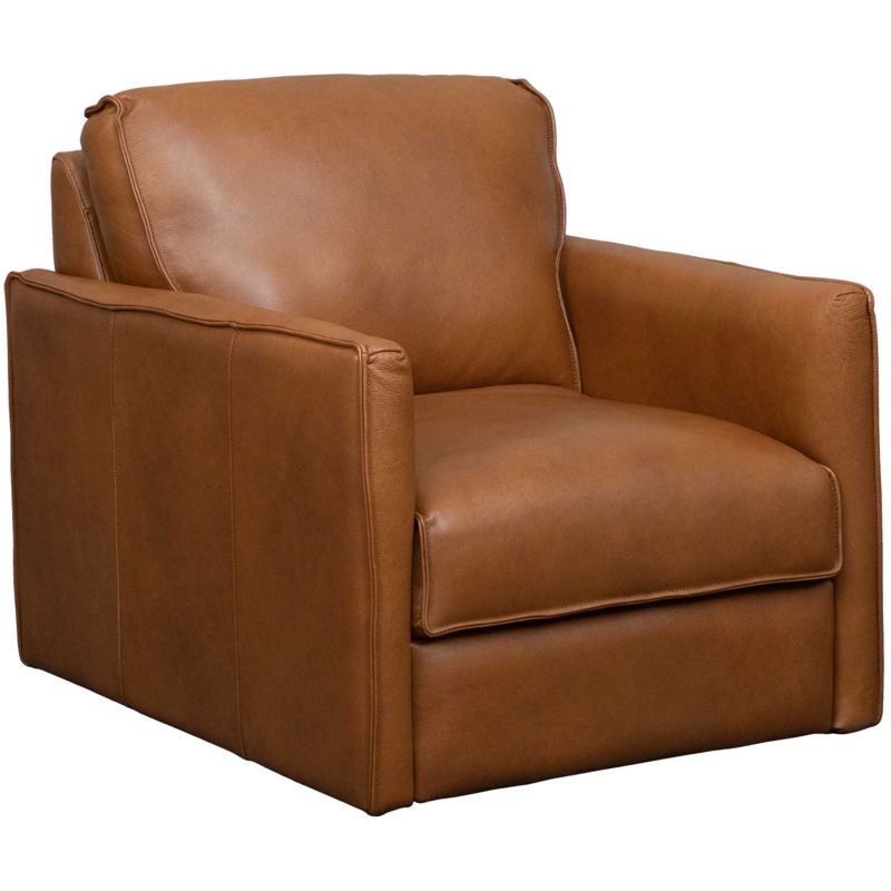 Swivel Chair in Cognac Leather-Like Material with Modern Track Arms