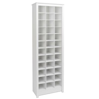 Tall Shoe Cabinet Tower with 36 Cubbies and Top Molding Detail