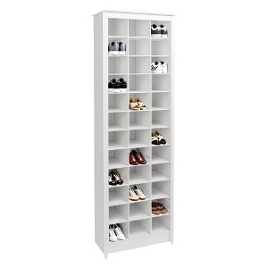 Tall White Shoe Storage Cabinet with 36 Grid Cubbies