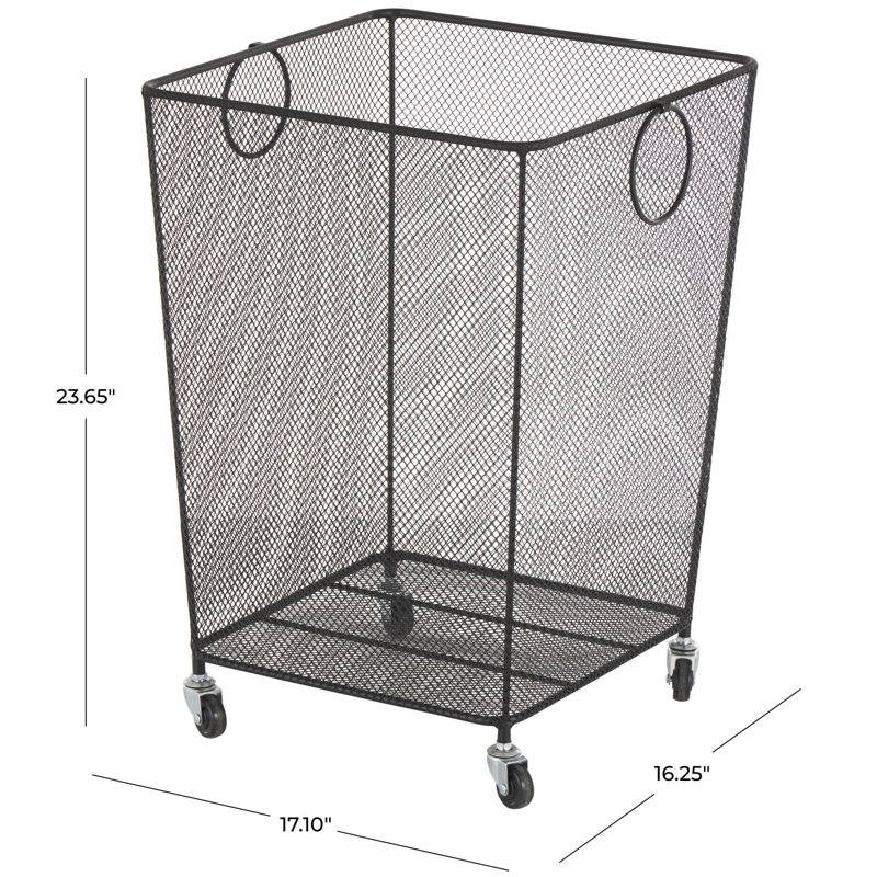 Tapered Rolling Basket, Matte Metal Wire Mesh, Square Top, Casters