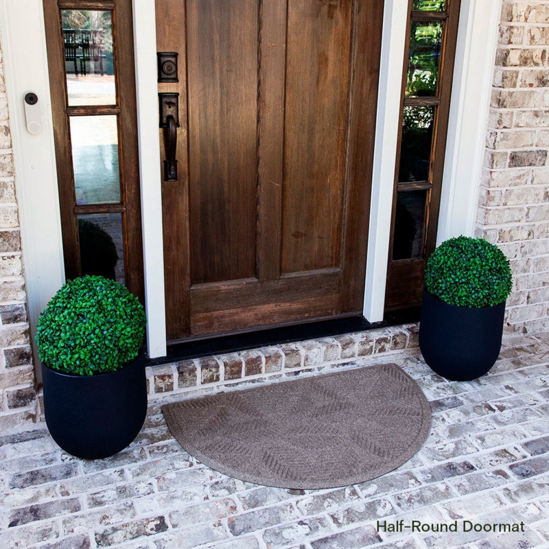 Taupe Half Round Doormat Geometric Weave Synthetic Fiber