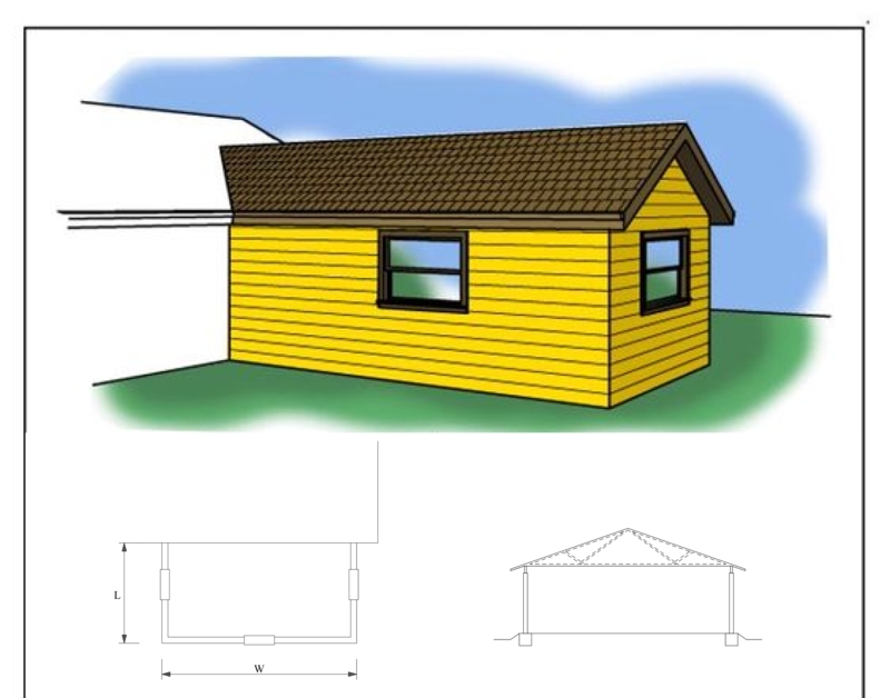 Technical Diagram for Mobile Home Addition with Bright Yellow Siding