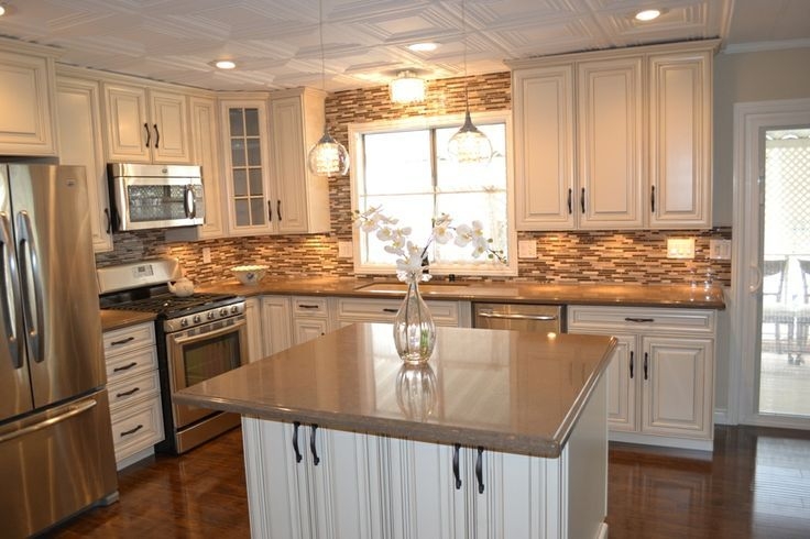 Textured Ceiling Tile Kitchen Remodel with Mosaic Backsplash
