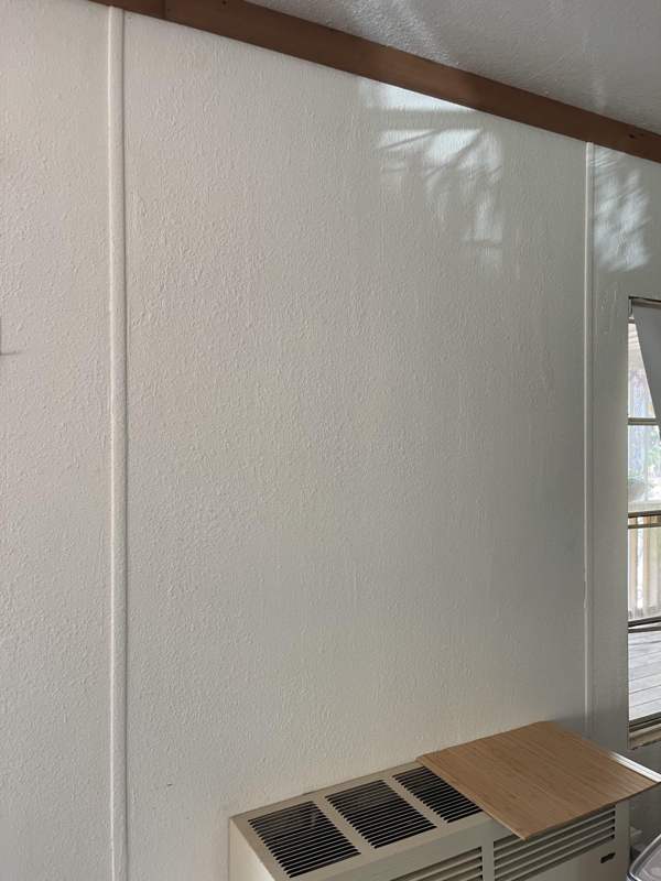Textured Mobile Home Walls with Vertical Batten Seams and Wood Trim