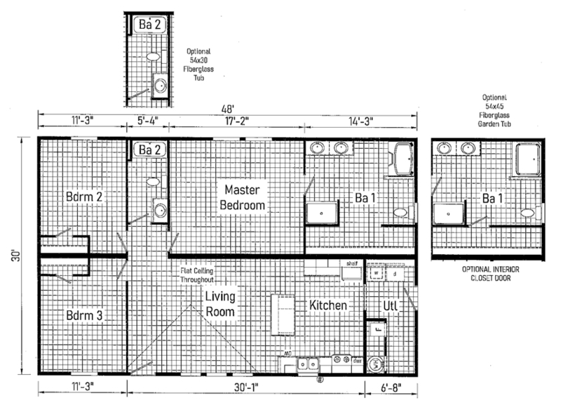 Three Bedroom Floor Plan Master Suite Optional Garden Tub Design