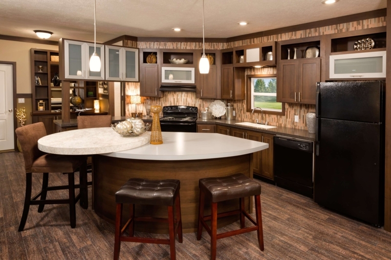 Tiered Kitchen Island Design with Circular Breakfast Bar and Seating