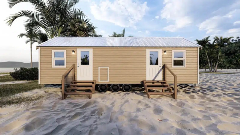 Tiny House Triple Axle Chassis, White Metal Roof, Coastal Cottage Style