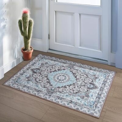 Traditional Blue Brown Medallion Area Rug, Vintage Style