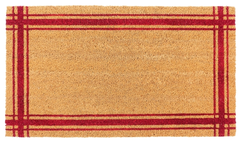 Traditional Doormat Triple Stripe Border Red Coir Like Fiber